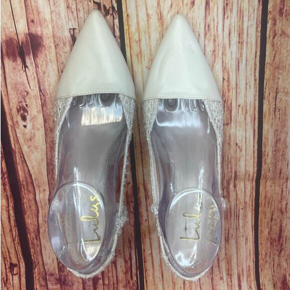 Lulus Steviee ivory cream pointed-toe pumps slingback sz 8.5 faux leather tweed - Picture 2 of 6